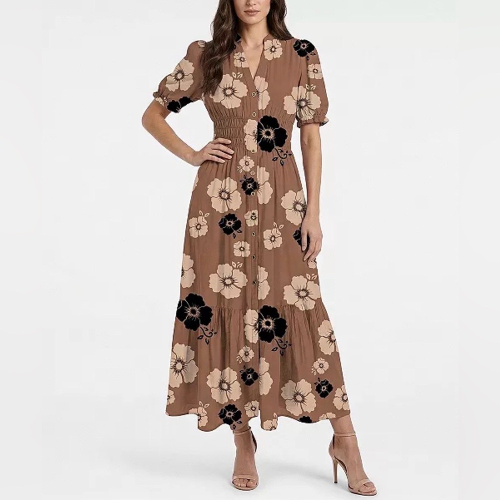 Taylor Women's Floral Print Puff-Sleeve Collared Shirt Dress